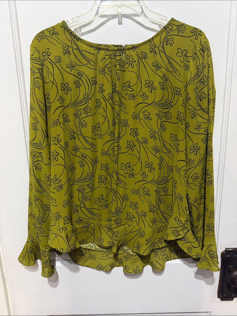 Ann Taylor Olive Green Floral Long-Sleeve Blouse